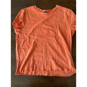100% Cotton‎ Splendid Pointelle Baby Tee Coquette Peach Lettuce Trim Top Large